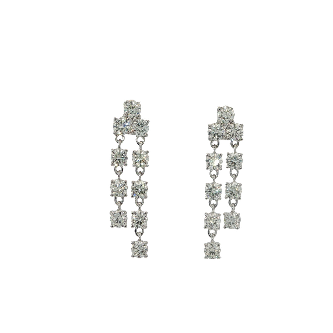White Gold and Diamond Drop Earrings With 2 Rows of Round Brilliant Diamonds Weighing 2.36cts
