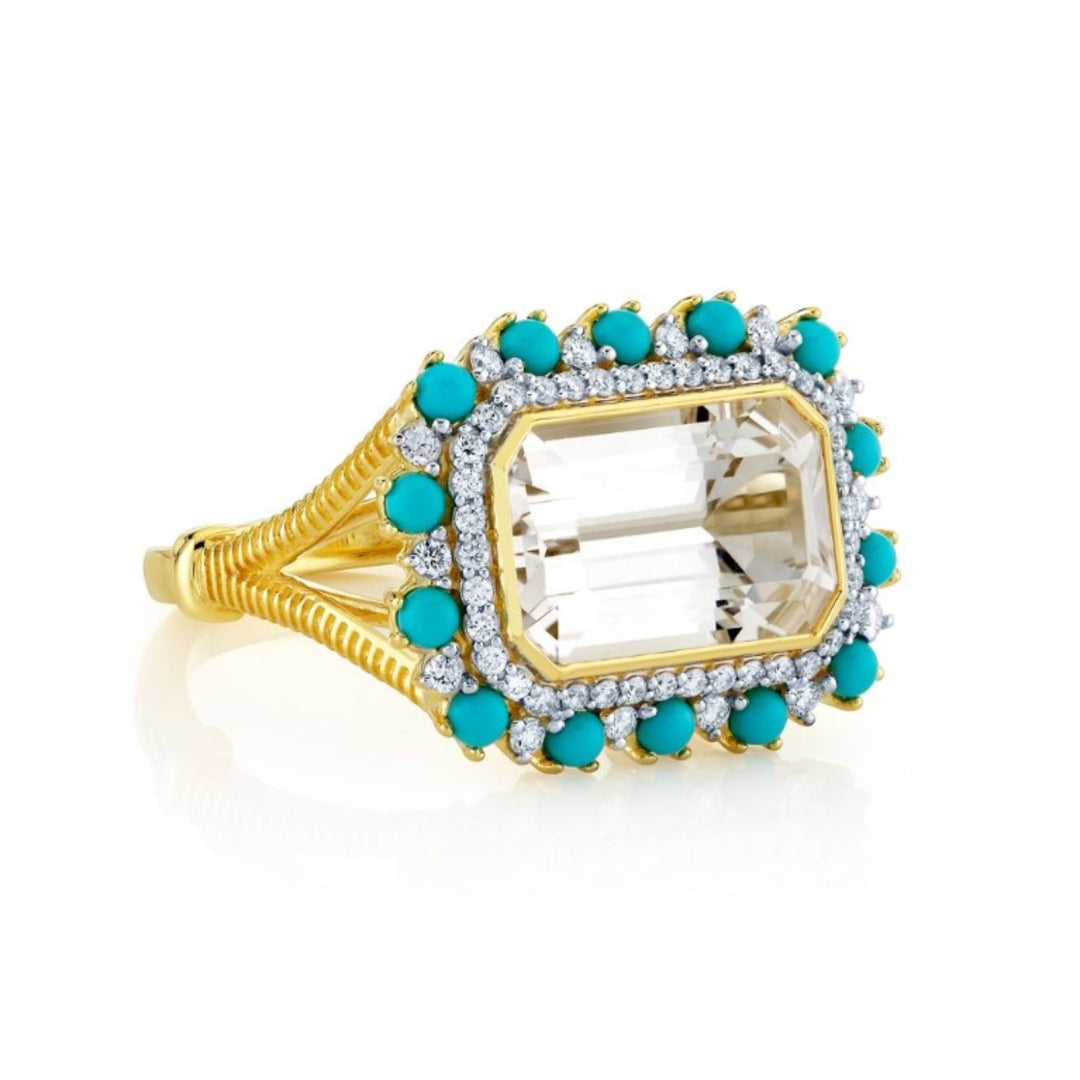 White Topaz And Turquoise Ring - Size 6.5