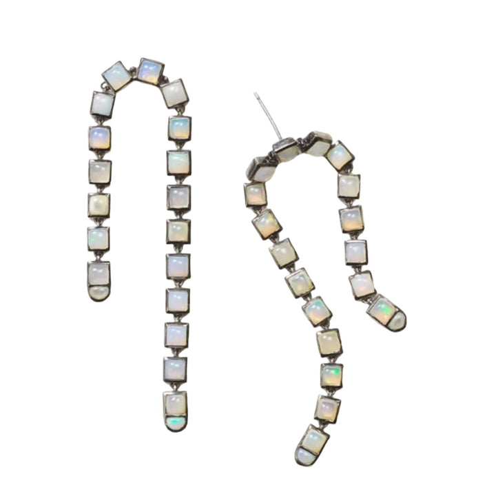 Silver Arc Earrings with Ethiopian Opals