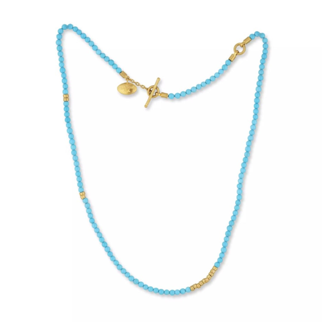 24K Yellow Gold "Sarah" Necklace With Armenian Turquoise Beads - 18"