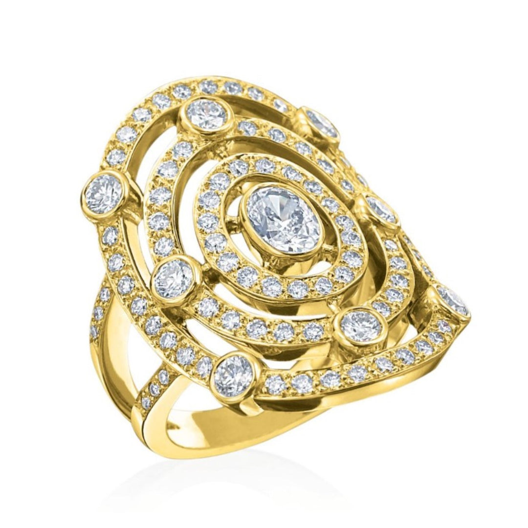 18K Yellow Gold And Diamond Carousel Ring - Size 6.5