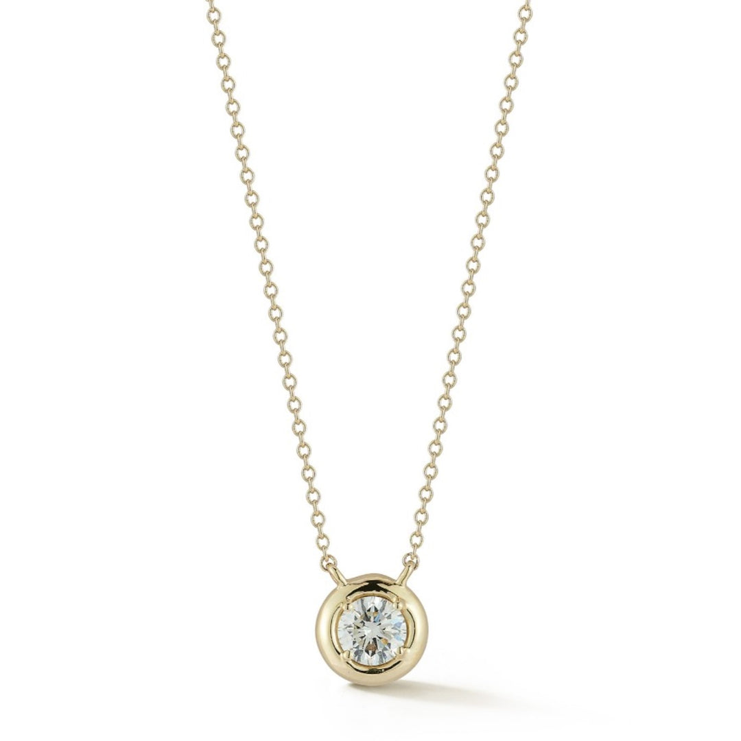 14K Yellow Gold Round Flat Rim Bezel Set Diamond Pendant Necklace - 16"
