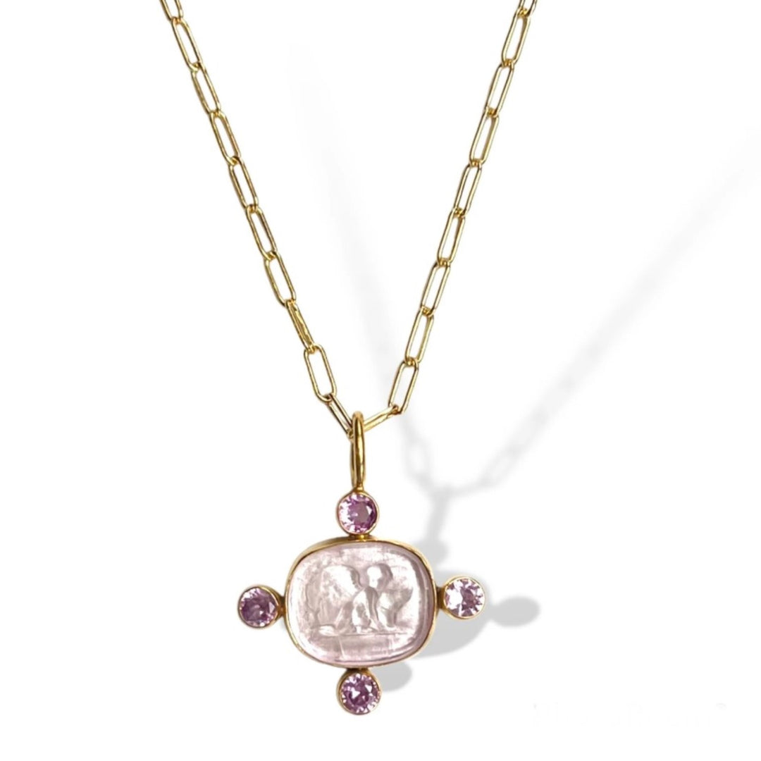Guardian Angel Intaglio Petite Necklace In Blush Pink
