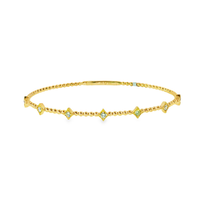Yellow Gold Flexible Bead Bracelet With 7 Square Stations