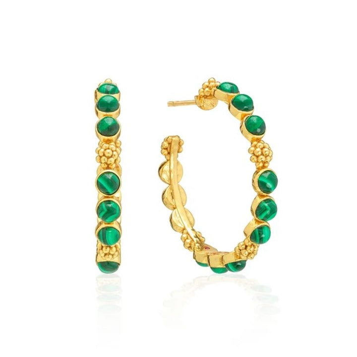 Berry Gem Medium Hoops With Malachite Gems