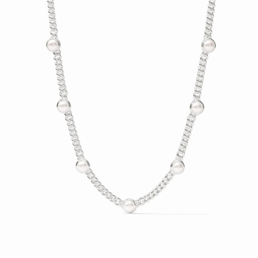 Silver Dolce Delicate Necklace With Pearl Stations - 16.5-17.5"