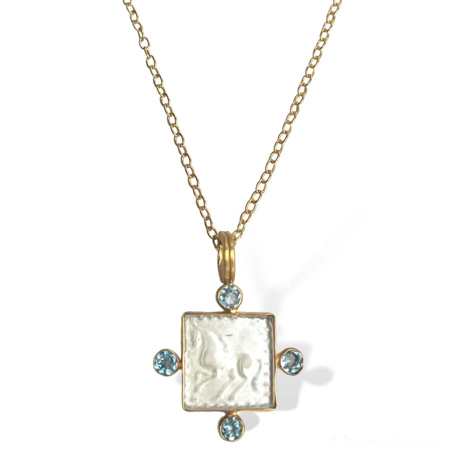 Equestrian Intaglio and Blue Topaz Necklace