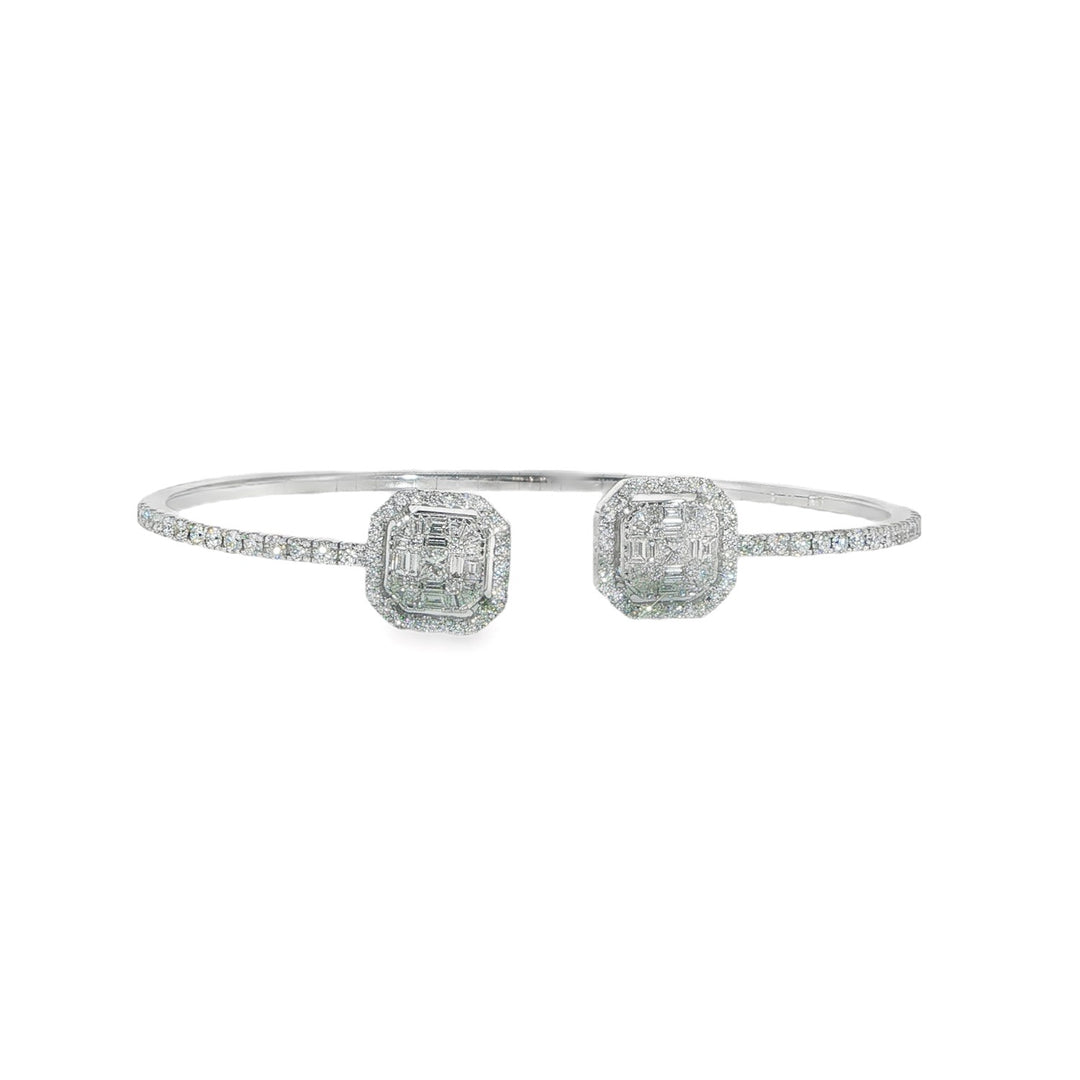 18K White Gold Illusion Set Diamond Open Bangle