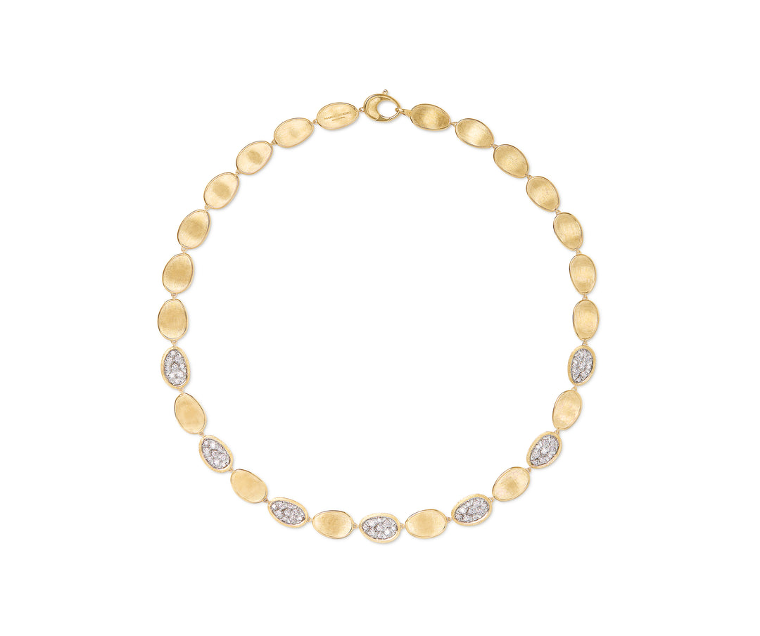 Diamond Petal Necklace With Gold Leaves And Pave Diamond Stations - 16.5"