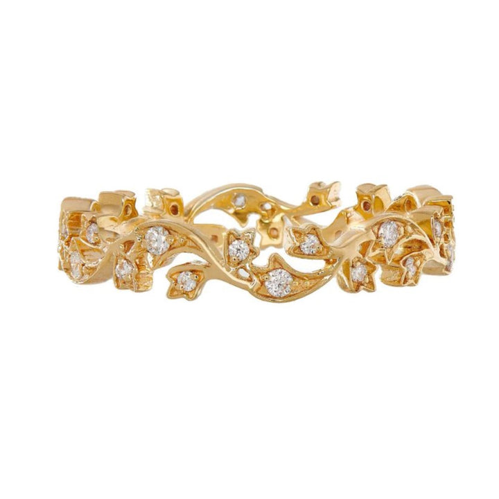 18K Yellow Gold Ivy Diamond Band - Size 6.5