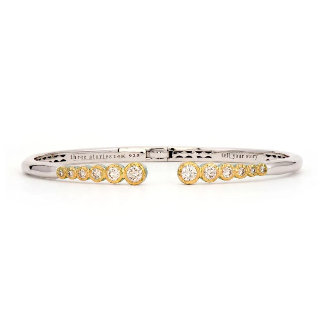 Two Toned Open Cuff Diamond Bangle