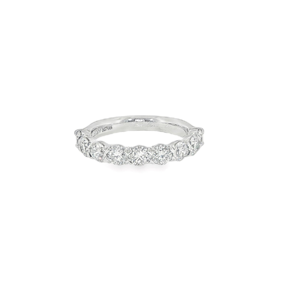 18K White Gold Silk Prong Half Round Eternity Band - Size 6