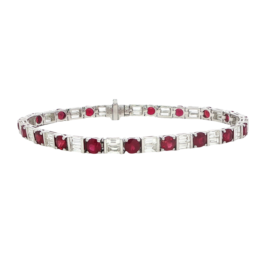 18K White Gold Diamond and Ruby Tennis Bracelet