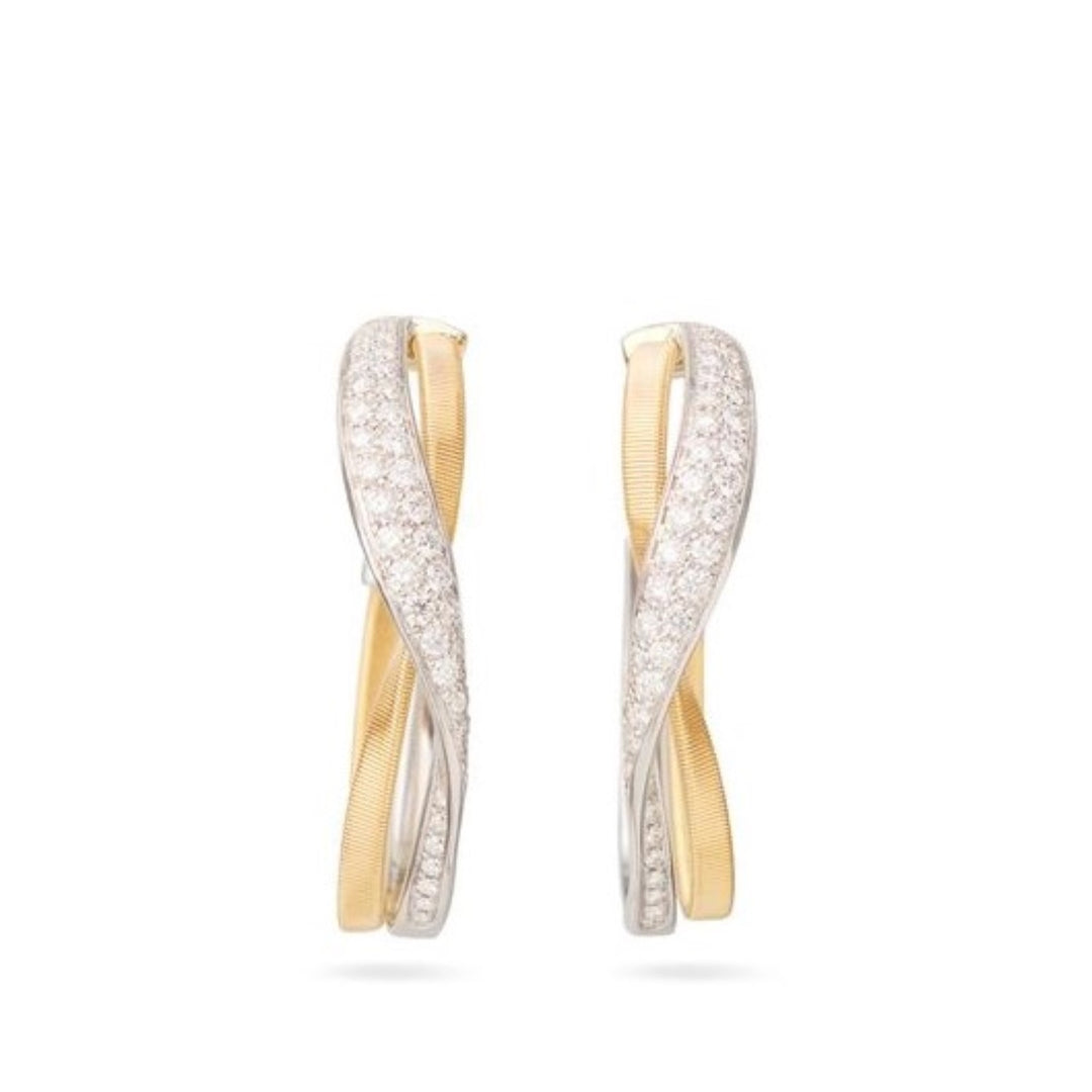 18K Yellow Gold Hoop Earrings With Twisted Diamond Pavé