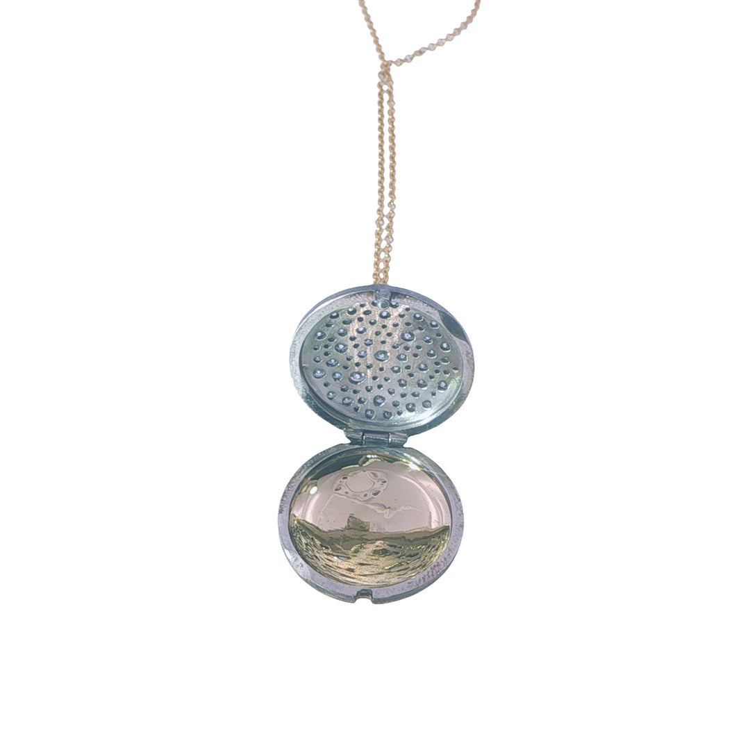 18K Yellow Gold And Oxidized Silver Pave Diamond Locket On A 16" Yellow Gold Chain