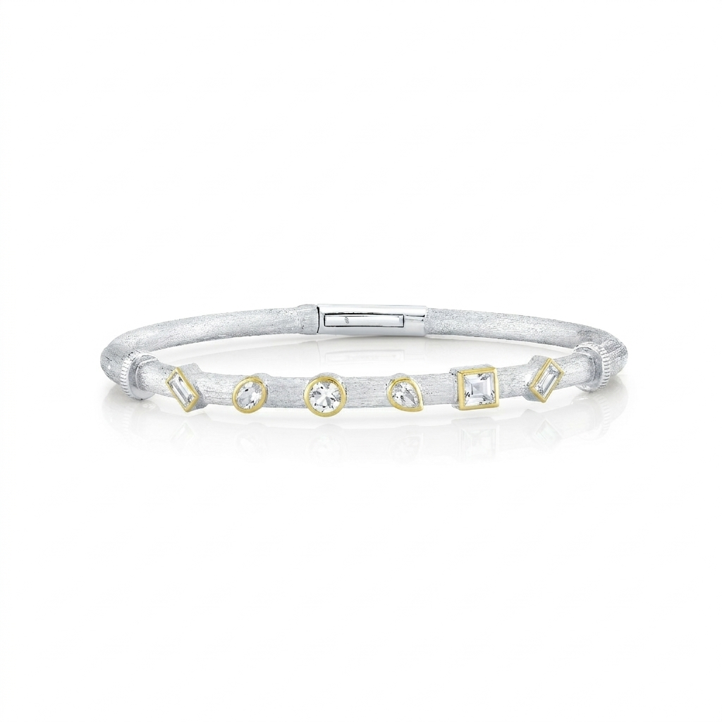 Sterling Silver Bracelet With Mix Shape White Topaz - 6.5"