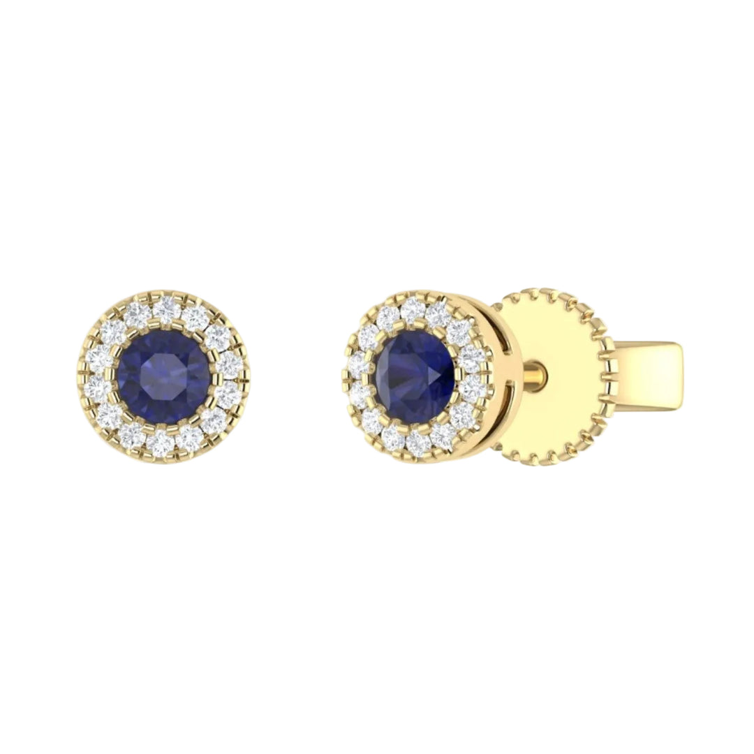 Sapphire Circle Studs with Diamond Halo