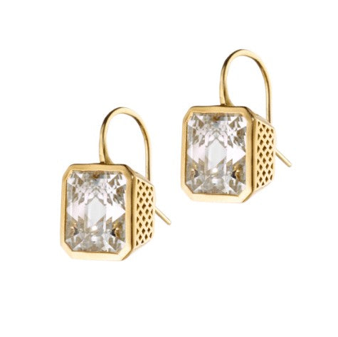 18K Yellow Gold 12mm White Topaz Earrings