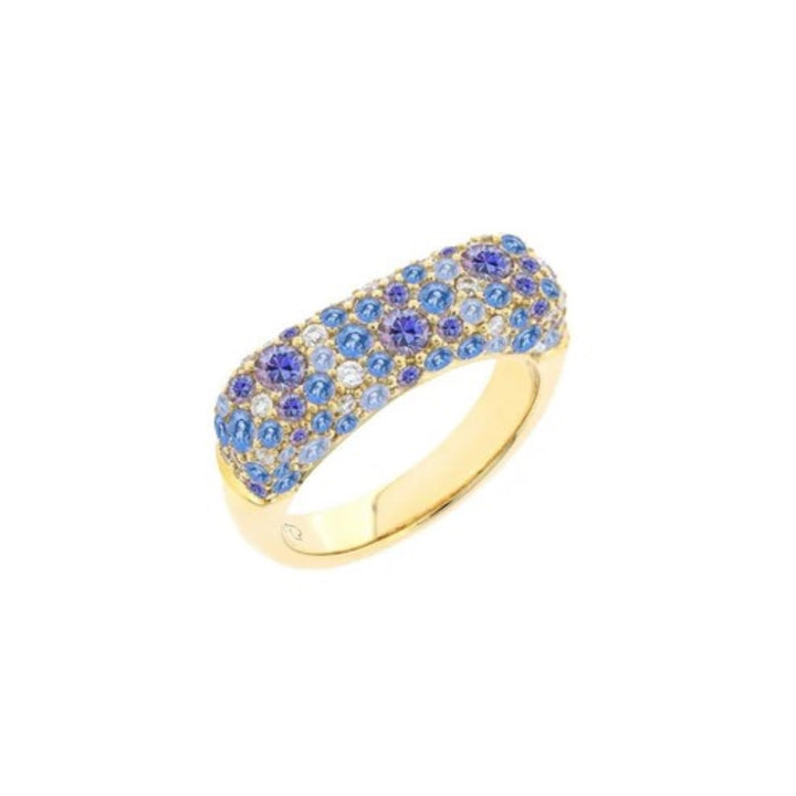 14K Yellow Gold Sparkle Stack Ring With Ombre Blue Sapphires