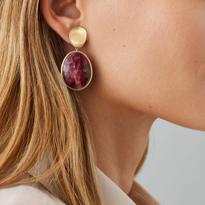 18K Gold Red Thulite Earrings