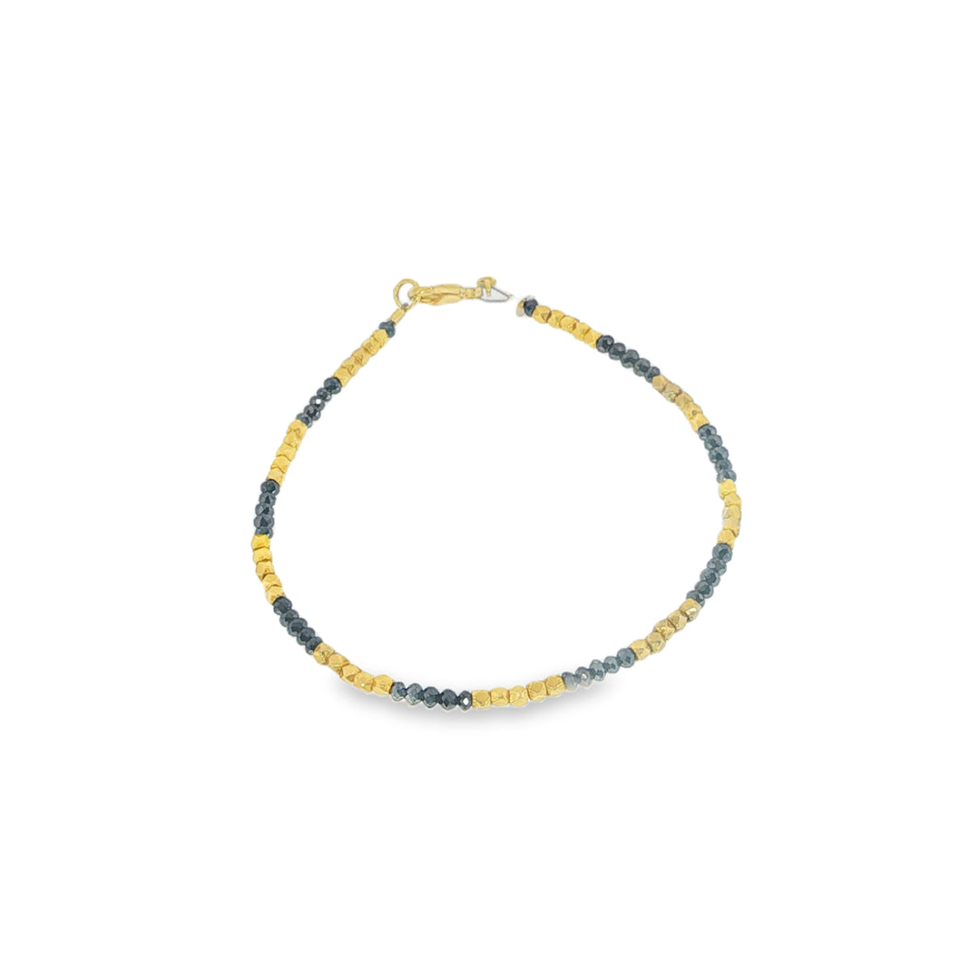 Noir Black Diamond And Gold Bead Bracelet - 7"