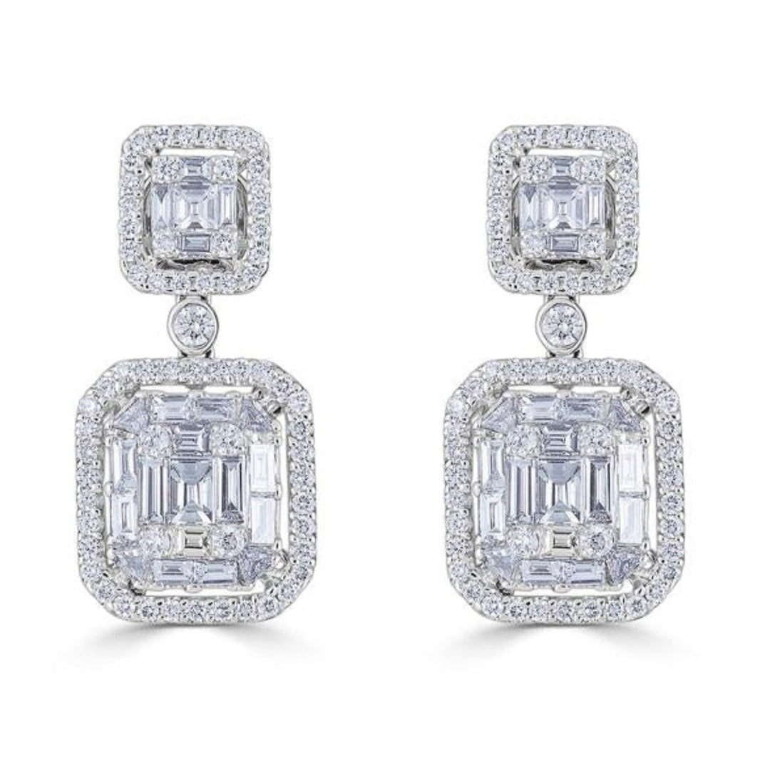18K White Gold Grow Mosaic Illusion Set Earrings