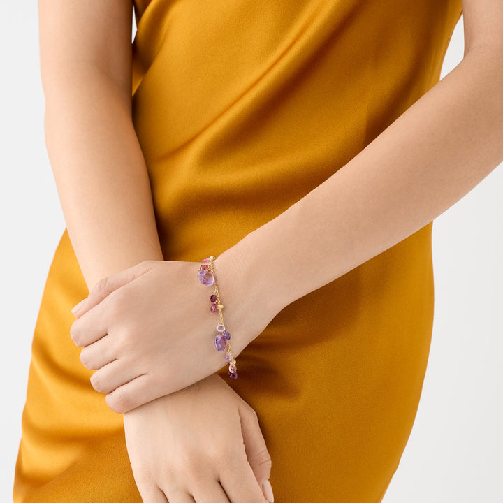18K Yellow Gold Single-Strand Bracelet With Amethyst And Pink Tourmaline