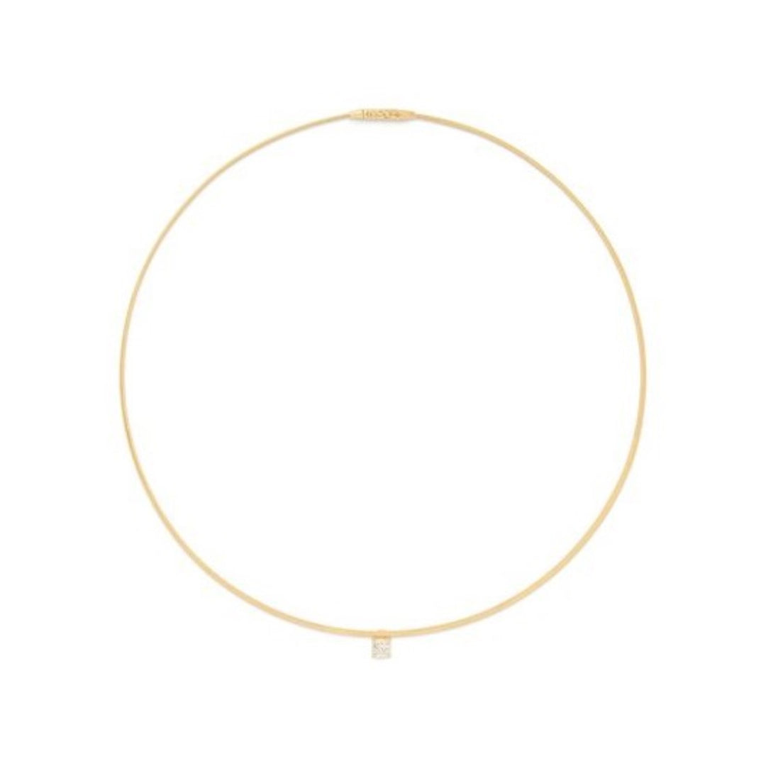 18K Yellow Gold Coil Necklace With Cushion Cut Diamond Station - 16"