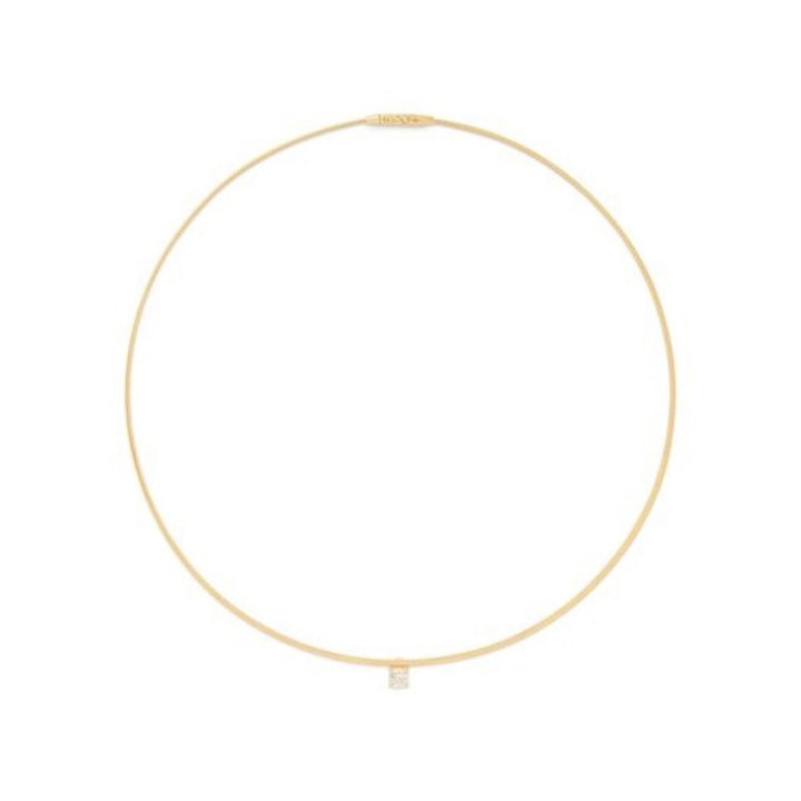 18K Yellow Gold Coil Necklace With Cushion Cut Diamond Station - 16"