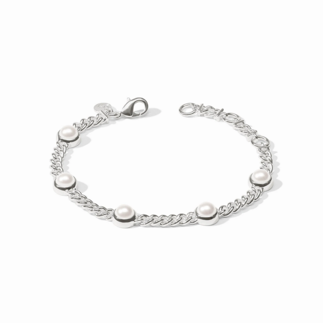 Silver Dolce Delicate Bracelet With Pearl Stations - 8"