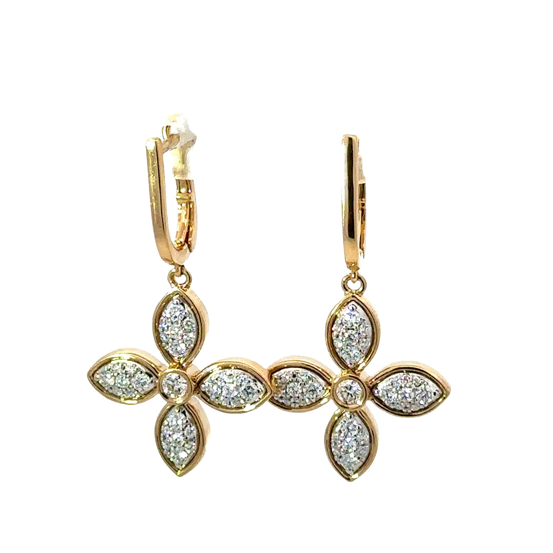 18K White And Yellow Gold Floral Diamond Drop Earrings