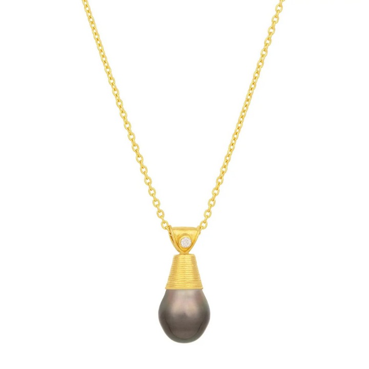 Drop Cabochon Tahitian Pearl Pendant Necklace - 16"