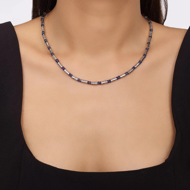 Vertigo Couture Silver Sapphire Single Strand Beaded Necklace - 17"