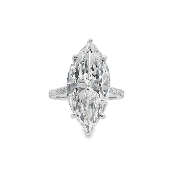 White Gold Marquise Diamond Engagement Ring With Hidden Halo - Size 6.5