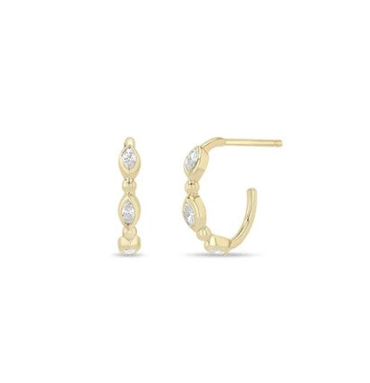 14K Yellow Gold Marquise And Bead Huggies