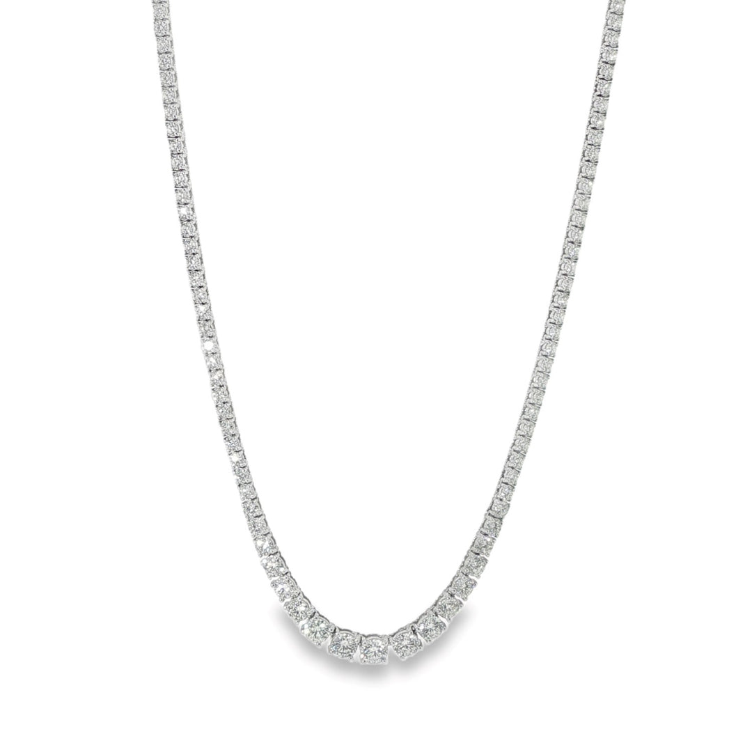 18K White Gold Graduated Diamond Tennis Necklace Weighing 8.36cts - 16"