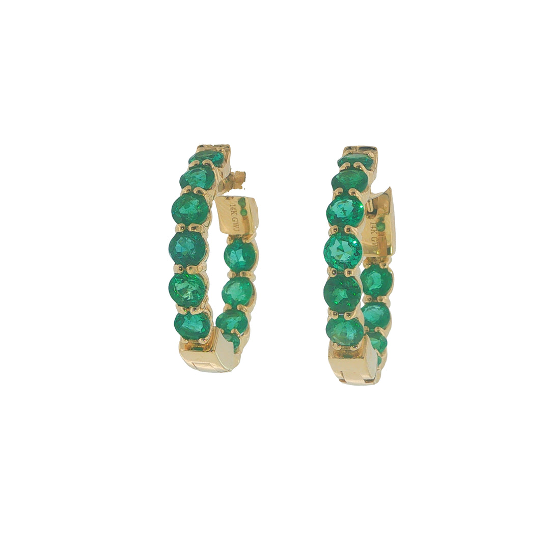 14K Yellow Gold Inside Out Hoops With Emeralds