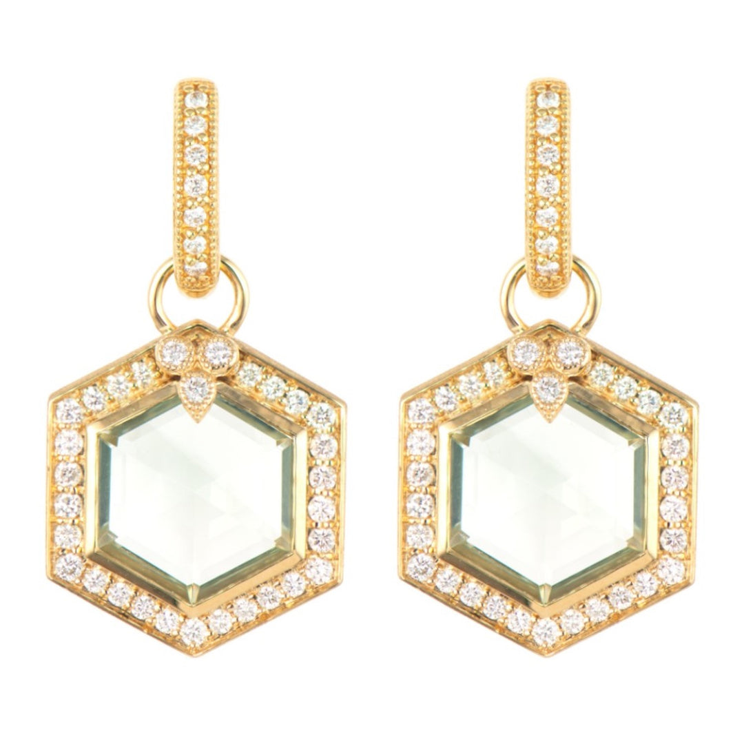 Moroccan Earring Charm With Green Amethyst Stone And White Diamonds