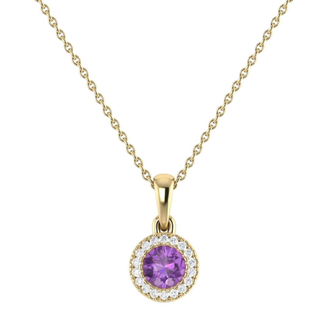 Amethyst and Diamond Circle Pendant Necklace