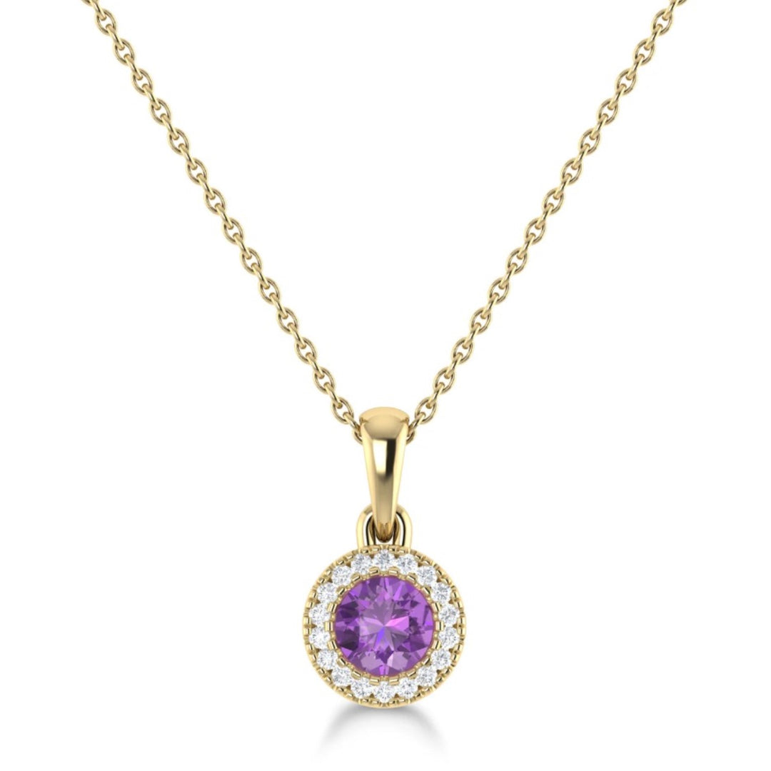 Amethyst and Diamond Circle Pendant Necklace