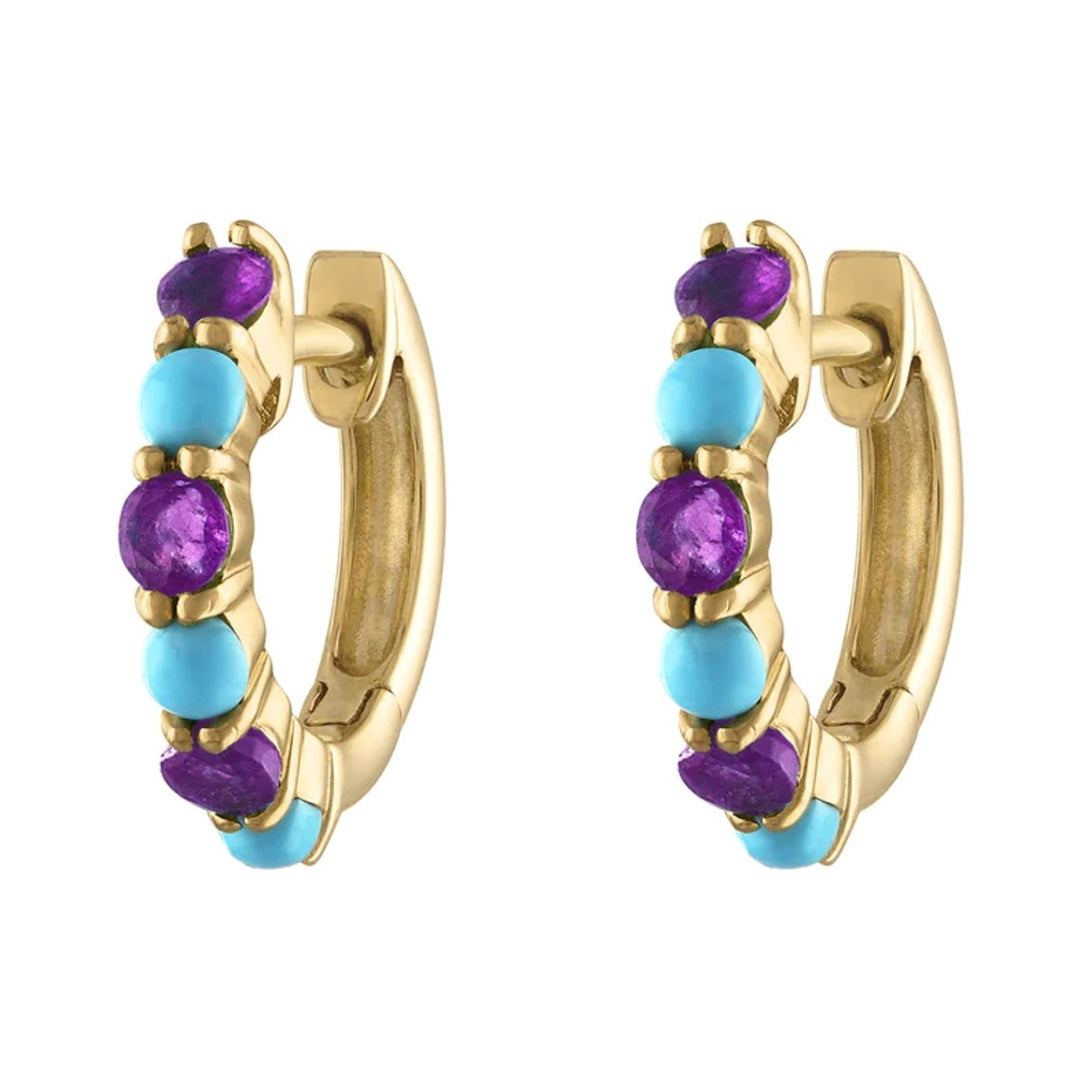 Turquoise And Amethyst Huggie Earrings