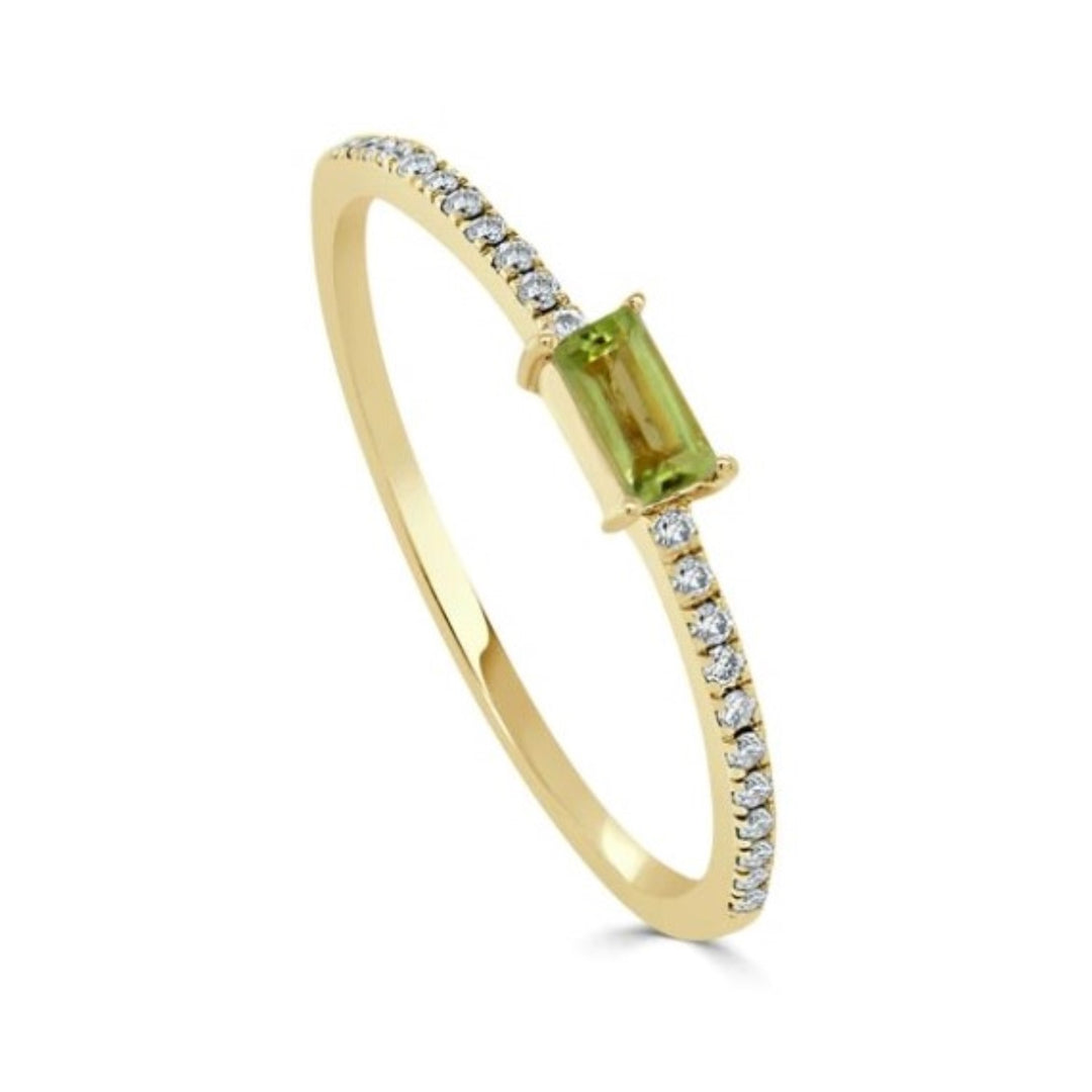 14K Gold Peridot Birthstone & Diamond Ring