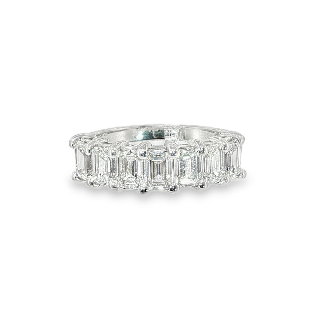 14K White Gold Ring With 7 Emerald Cut Diamonds - Size 6.5