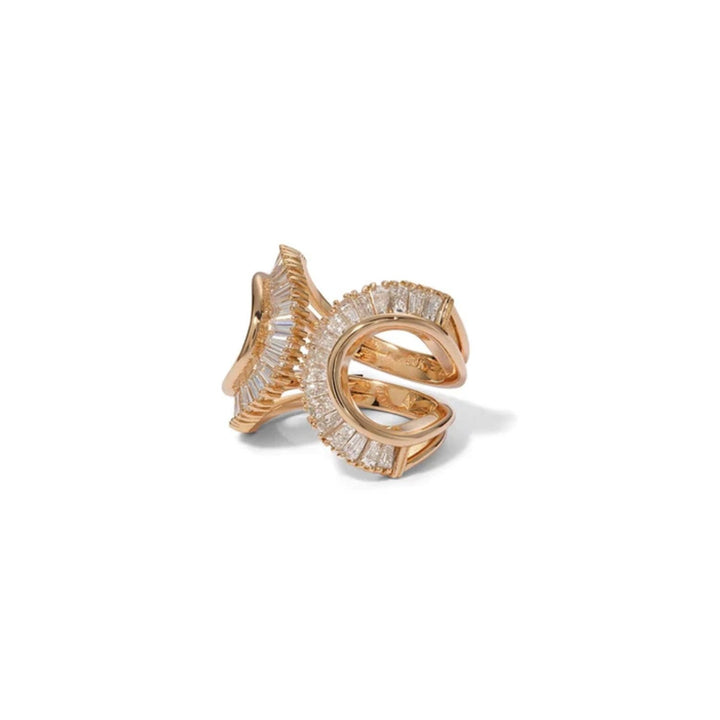 Rose Gold Open Sensu Ring With Baguette Diamonds - Size 7