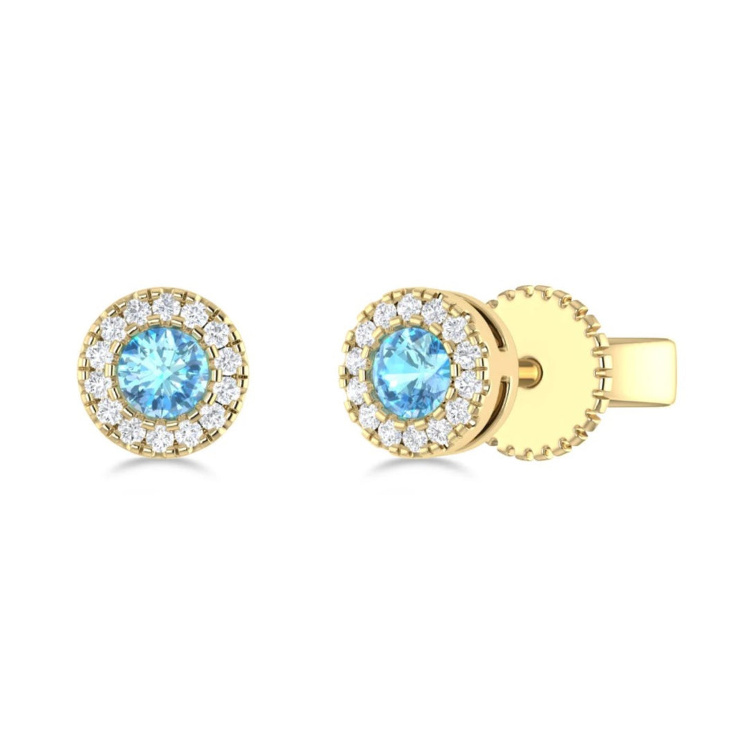 Blue Topaz Circle Stud with Diamond Halo