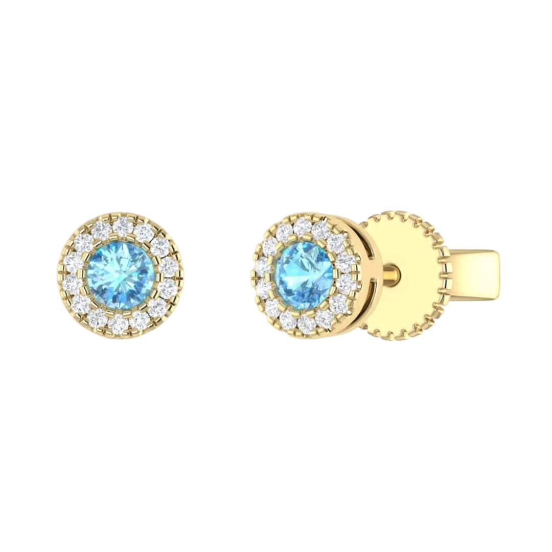Blue Topaz Circle Stud with Diamond Halo