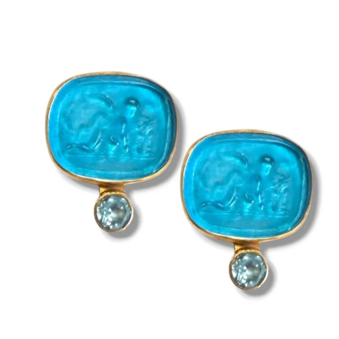 Guardian Angel Intaglio Earrings In Portofino Blue And Blue Topaz