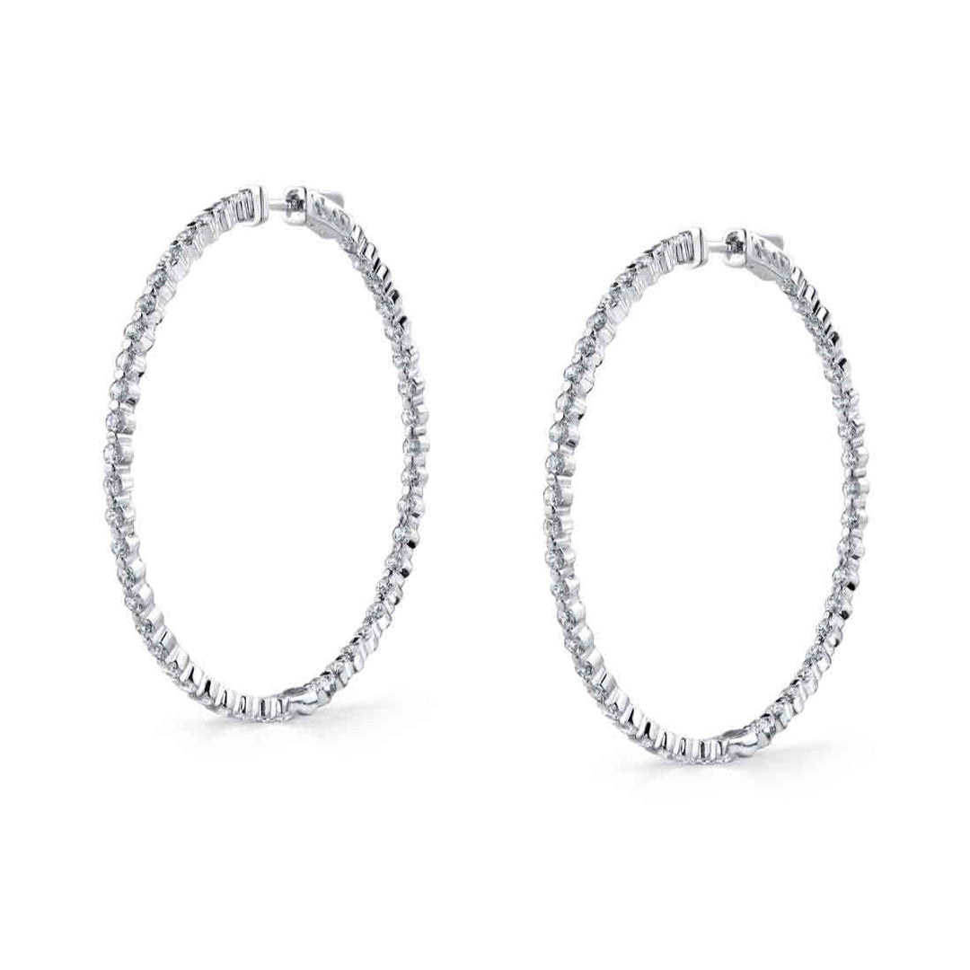 14K White Gold 44mm Diamond Hoops