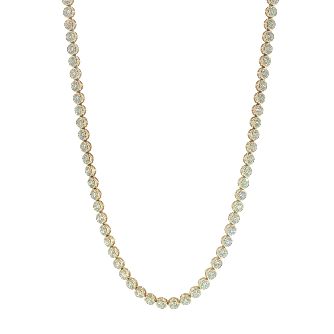 14K Yellow Gold Full Bezel-Set Diamond Tennis Necklace Weighing 16.44cts - 17"