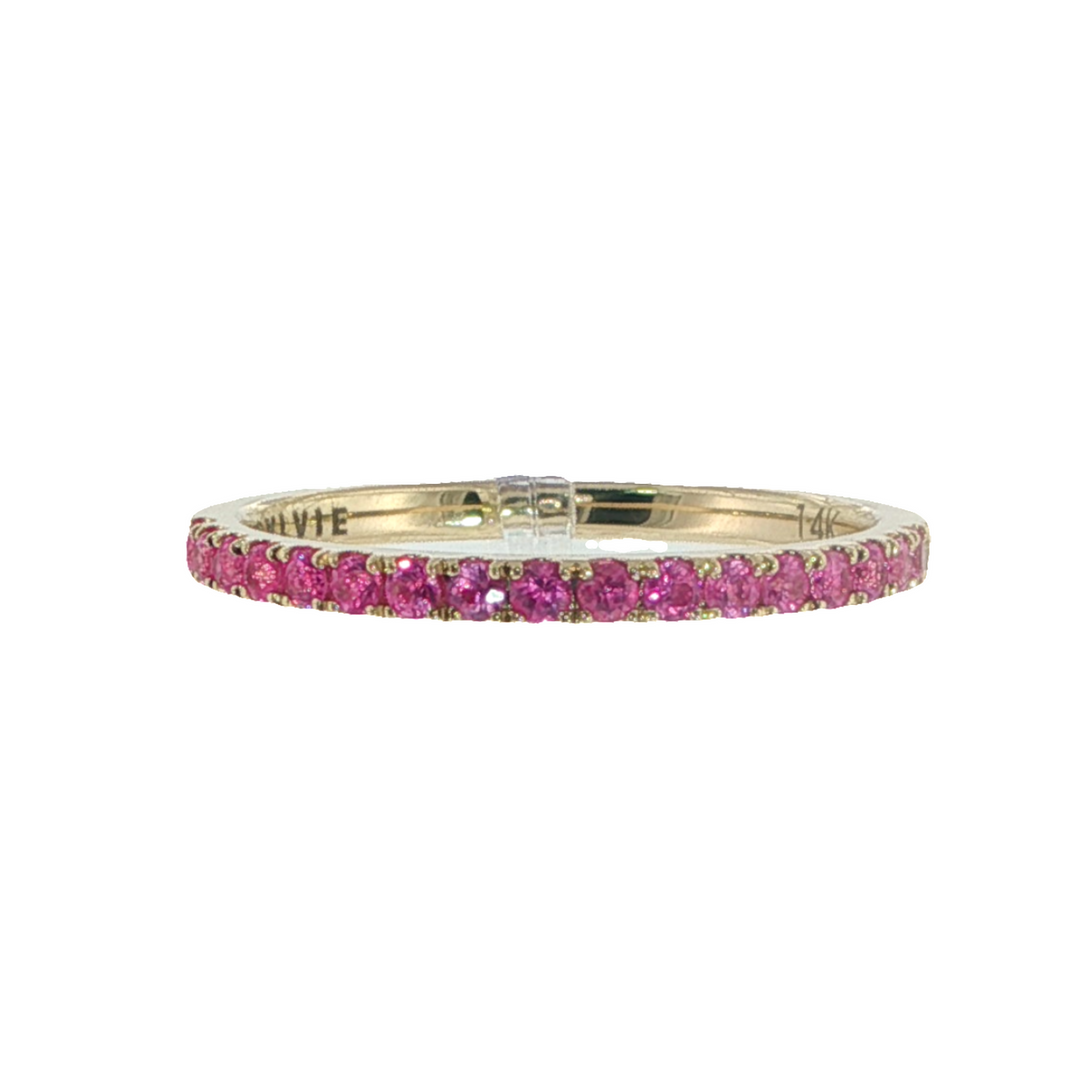 14K Yellow Gold Ring With Pink Sapphires Halfway Around - Size 6.5